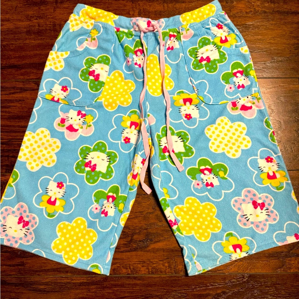 Sanrio Hello Kitty Sleepwear Shorts Women Size Medium Blue/Yellow Rare